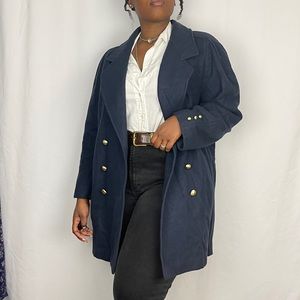 Vintage Wool Blend Navy Blue Pea Coat